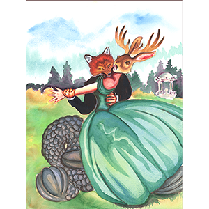 Fantasy Art Painting titled Foox Bites Hare.   Click on the image to see a full frame image and a more extensive description